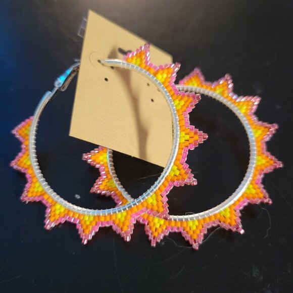 Tropical Sunset Beaded Hoop Earrings - NWOT - Picture 2 of 4